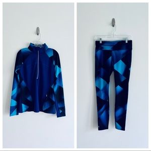 Athleta Blue Mosaic 3/4 Zip Jacket & Matching Legging Set